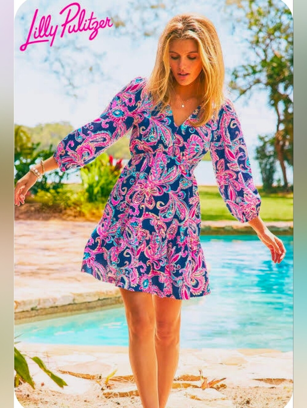 Lilly Pulitzer Navy & Pink Paisley V-NeckDress/Swim Coverup